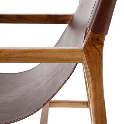 Brown Teak-Leather Armchair 'Thierry' | Procomobel