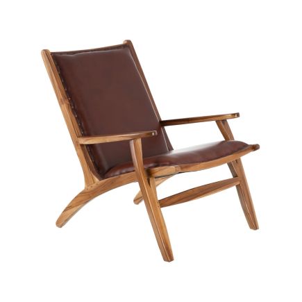 Brown Teak-Leather Armchair 'Cornu' | Procomobel