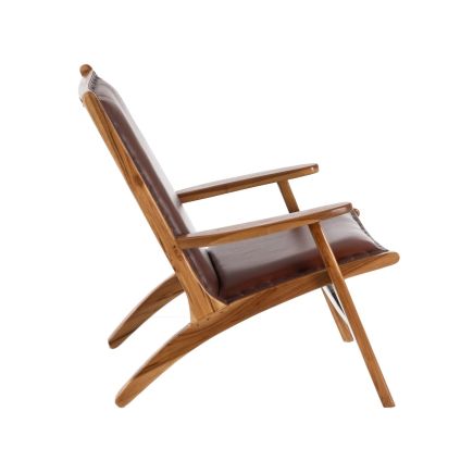 Brown Teak-Leather Armchair 'Cornu' | Procomobel