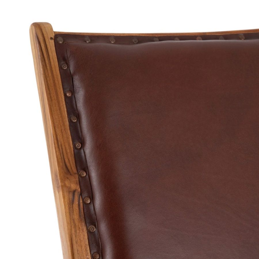 Brown Teak-Leather Armchair 'Cornu'
