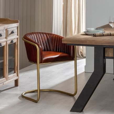 Antique Gold and Brown Leather Chair 'Ruiz' | Procomobel