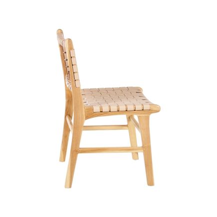 Beige Teak-Leather Chair 'Parmentier' | Procomobel