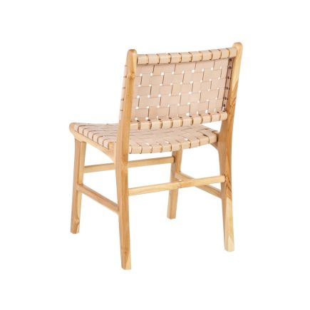 Beige Teak-Leather Chair 'Parmentier' | Procomobel