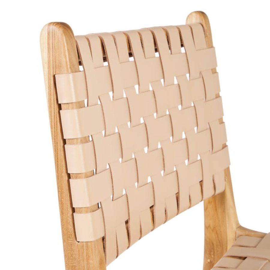 Silla Madera de Teca-Piel Beige ‘Parmentier’