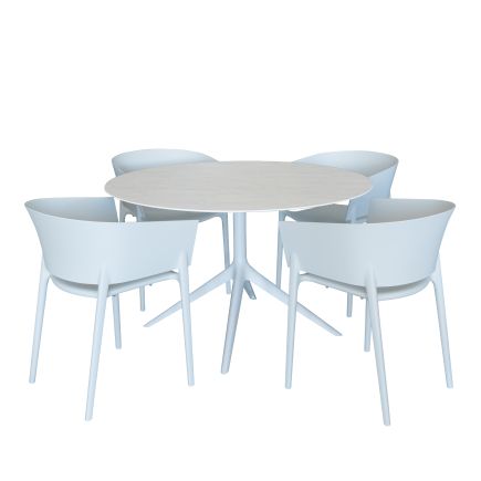 Vista Lateral Derecha Comedor Sillón de Exterior Fibra de Vidrio ‘Africa’ Blanco