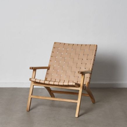 Beige Teak-Leather Armchair 'Gras' | Procomobel