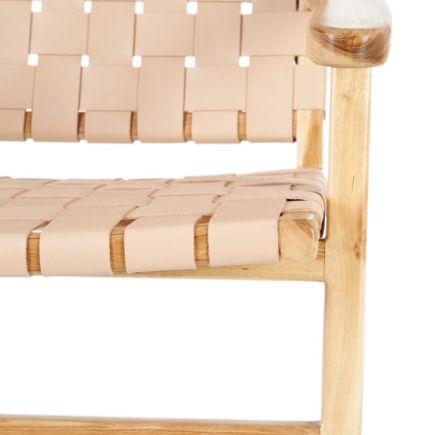 Beige Teak-Leather Armchair 'Gras' | Procomobel