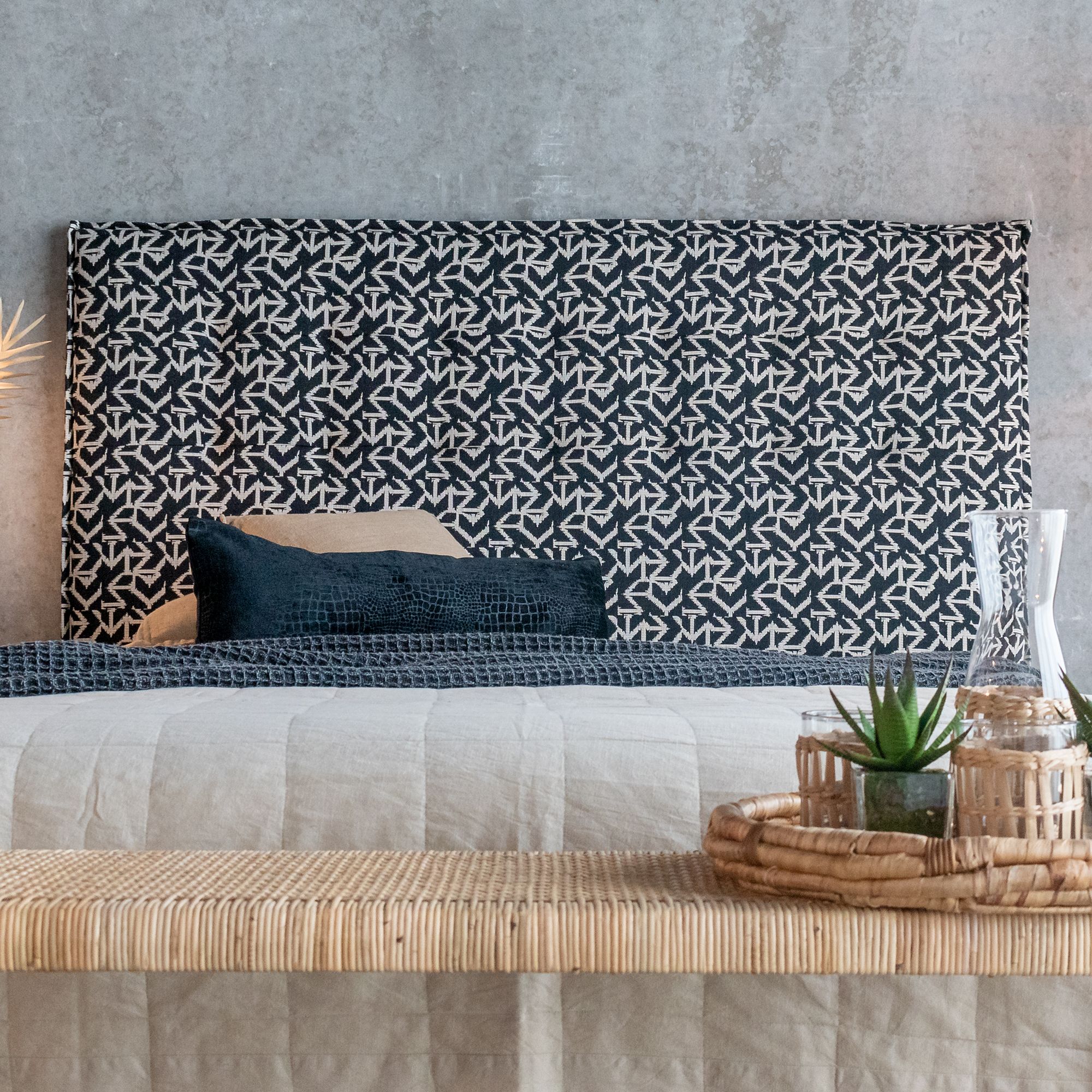 Black/Beige Upholstered Headboard 'Triana'