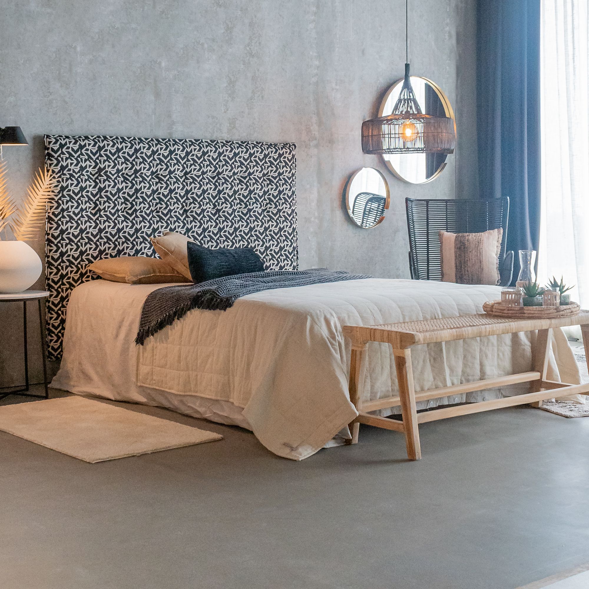 Black/Beige Upholstered Headboard 'Triana'