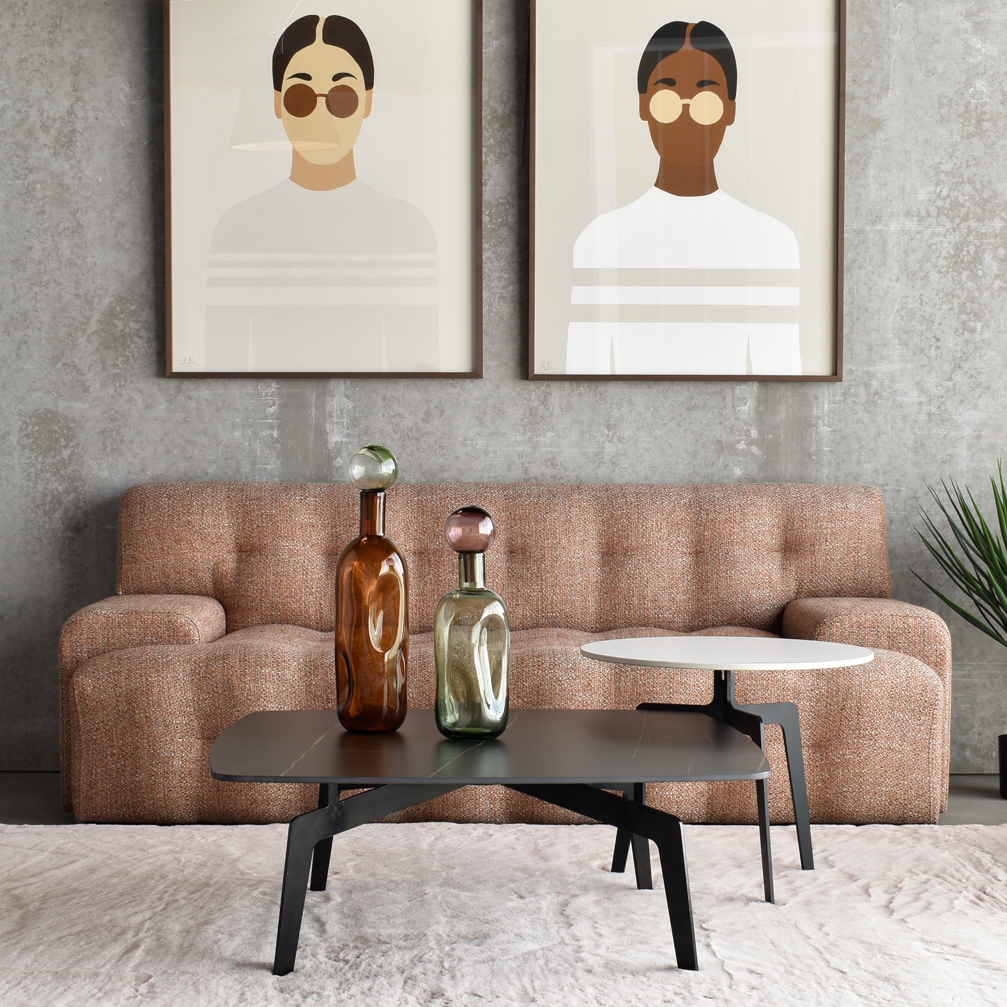 3 Seater Terracotta 'Ebro' Sofa Capitoné 3 Seats
