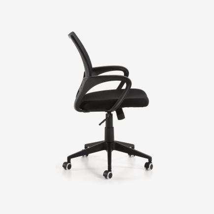 Vista Lateral Derecha Silla de Escritorio con Ruedas Rail negro