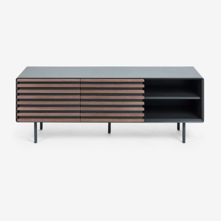 TV Cabinet 2 Doors Black - Walnut 'Kesia' | Procomobel