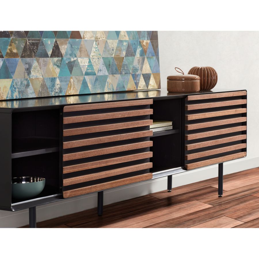 TV Cabinet 2 Doors Black - Walnut 'Kesia' - Black - Walnut
