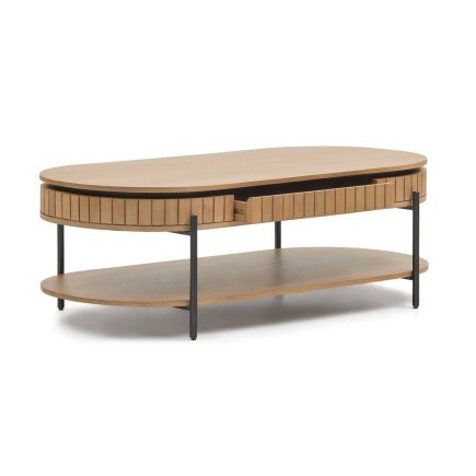 Vista escorada cajón abierto Mesa de Centro de Madera Mango Licia