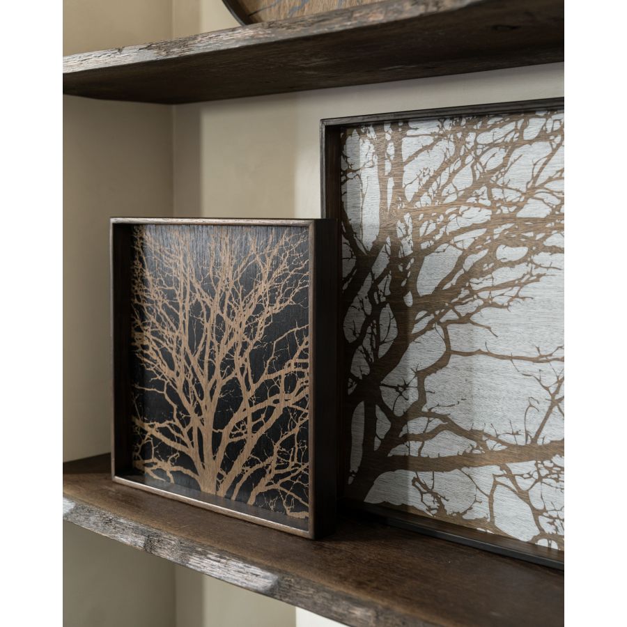 Black 'Tree' Square Wooden Tray