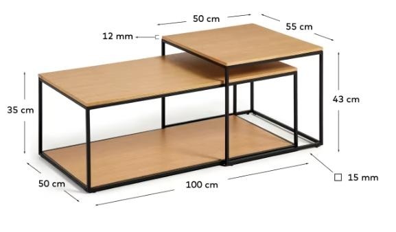 Set of 2 Coffee Tables Oak 'Yoana'