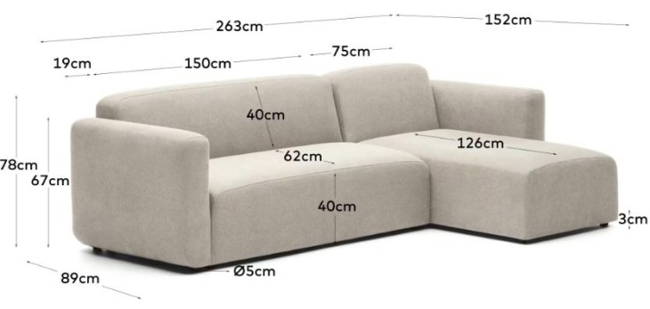 3 Seater Modular Sofa Chaise Longue 'Neom'