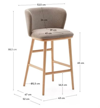 Brown Chenille and Wood Stool 'Ciselia'