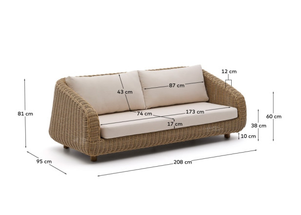 Rattan Wood Sofa 'Meria