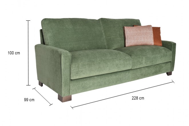 3 Seater Green Upholstered Sofa 'Arno' 3 Seats